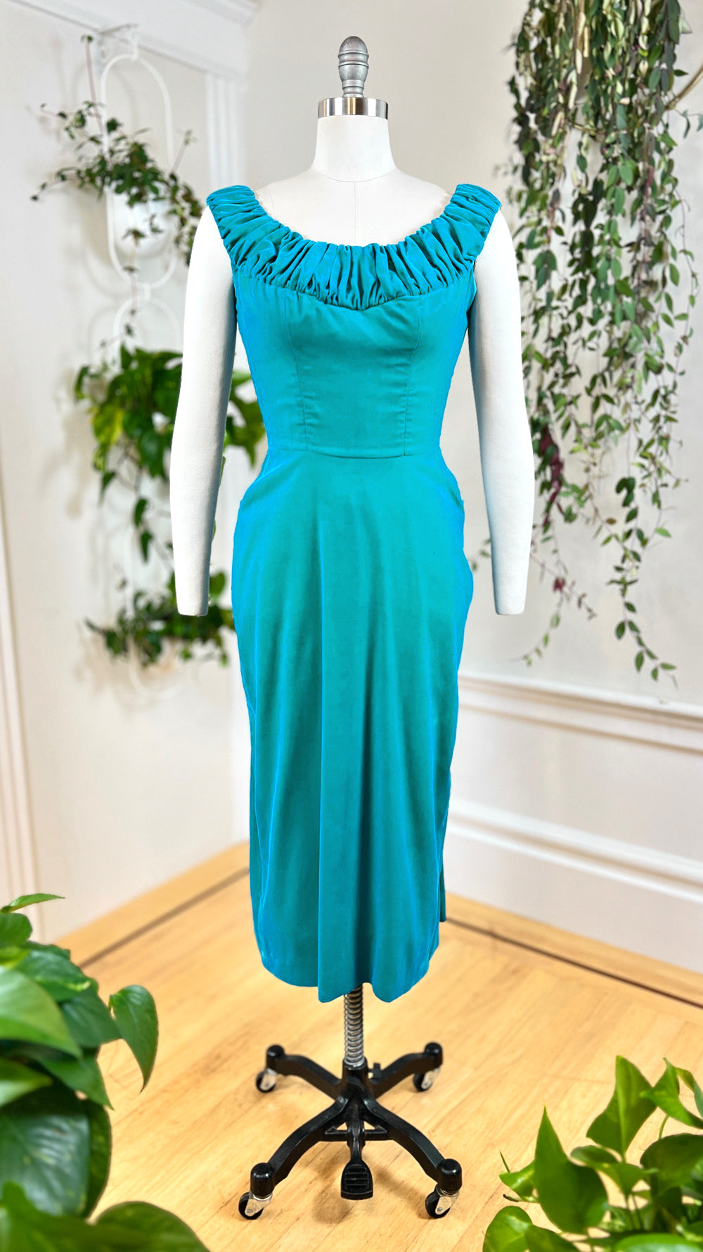 1950s Teal Velvet Party Dress | Small 1950s Teal Velvet Party Dress | Small