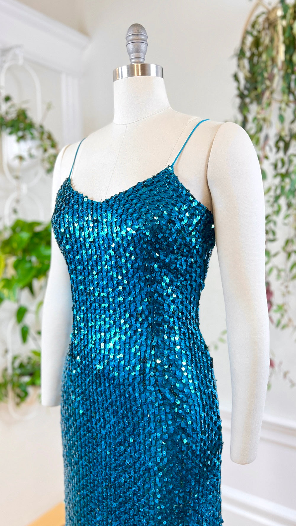 1980s Teal Sequin Party Dress | small