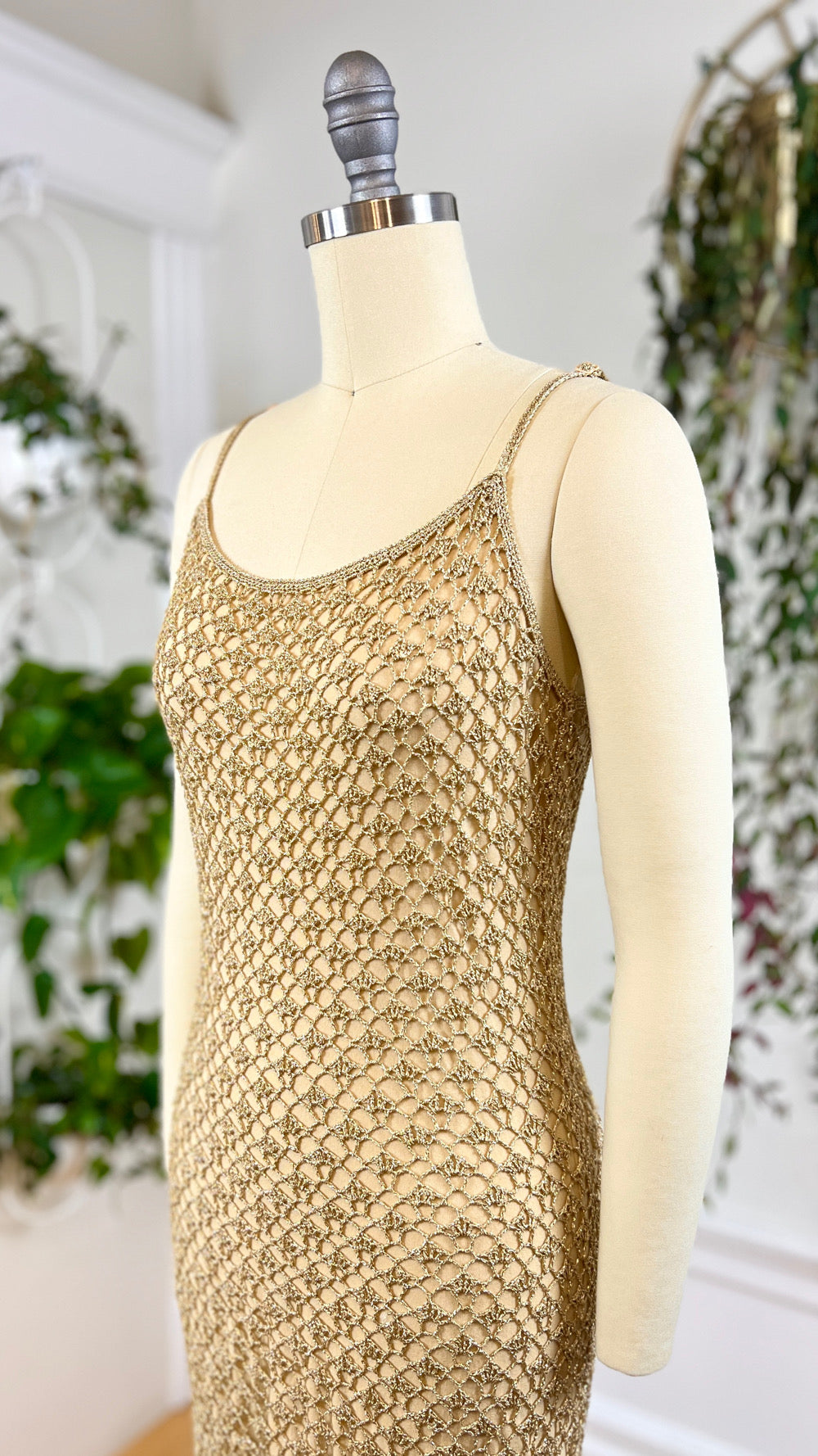 2000s CACHE Gold Crochet Party Dress | x-small/small