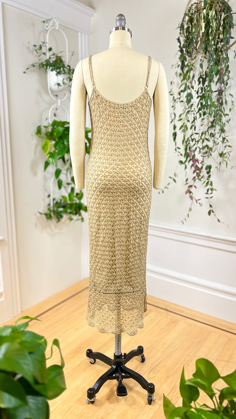 2000s CACHE Gold Crochet Party Dress | x-small/small