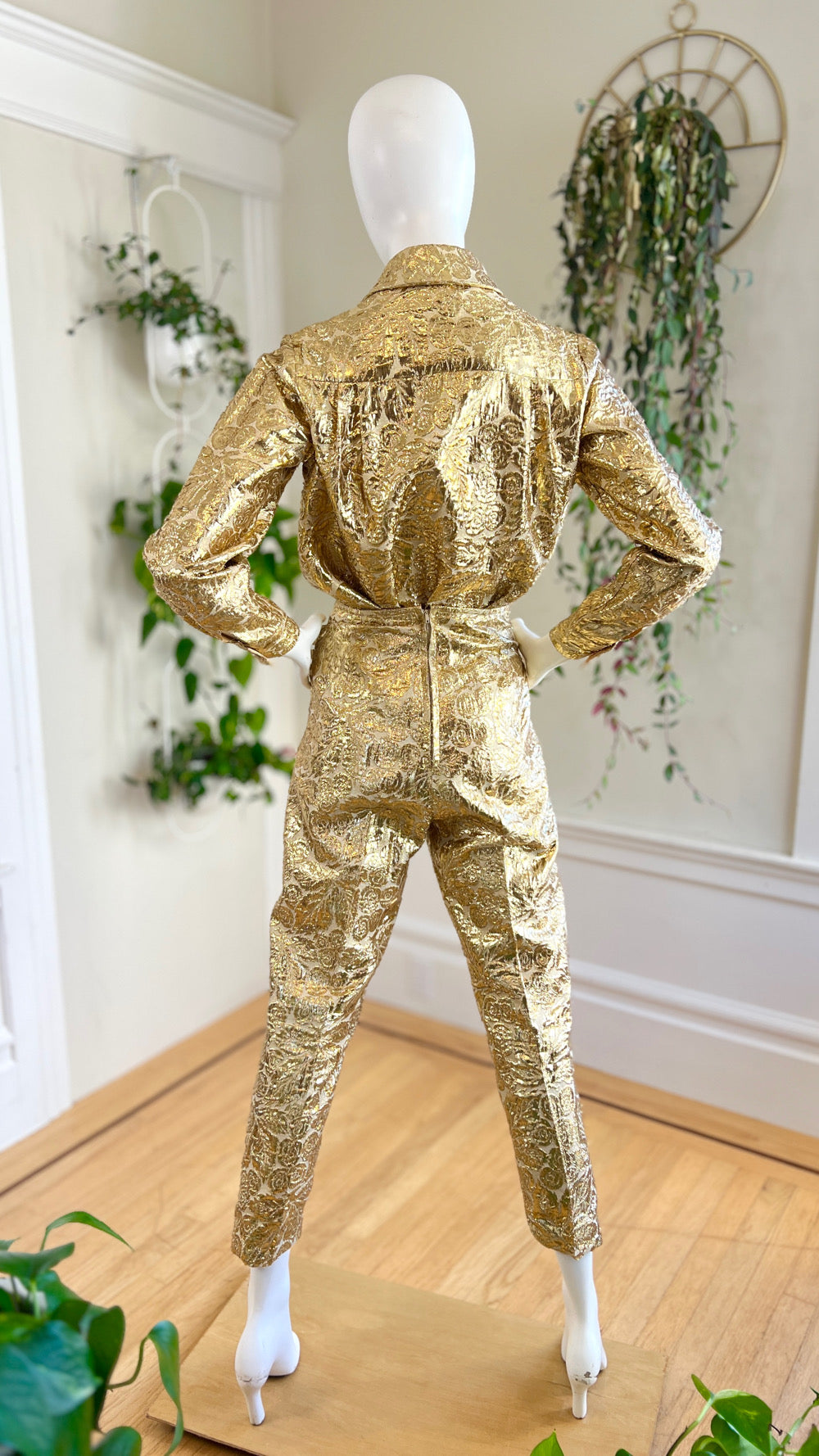 1960s 3-Piece Gold Lurex Floral Brocade Pant Suit | small