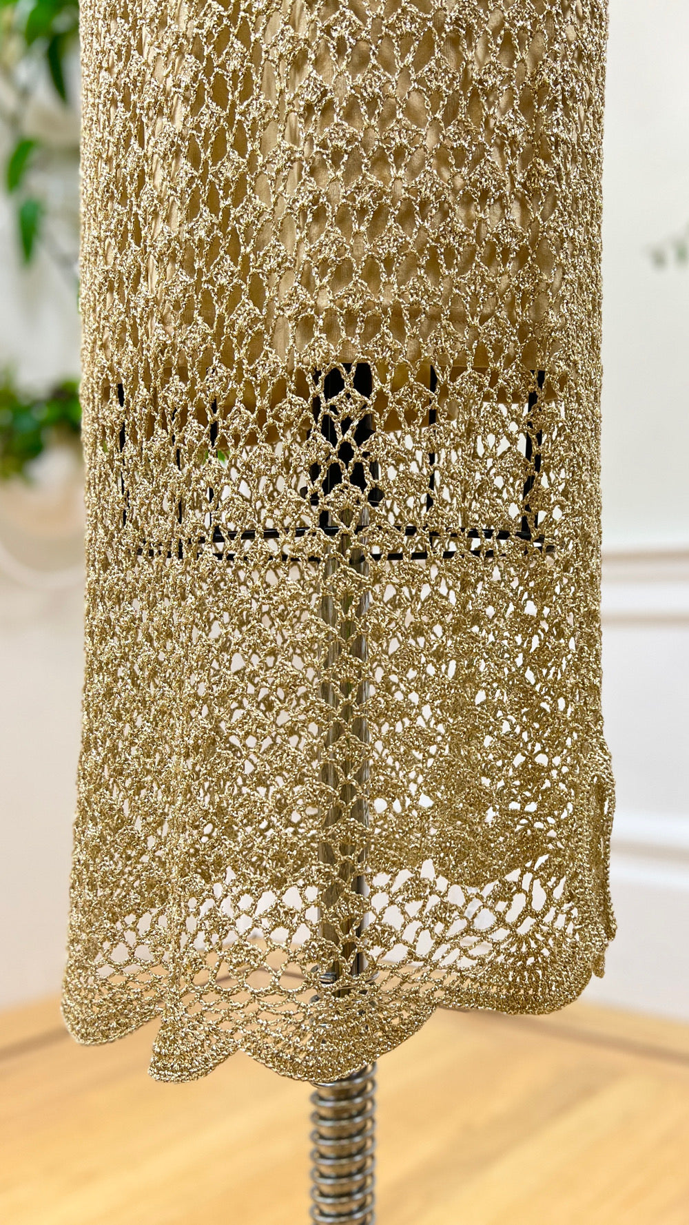 2000s CACHE Gold Crochet Party Dress | x-small/small