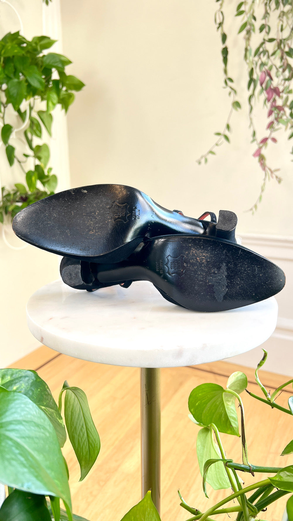 1970s CHARLES JOURDAN Black Suede Heels with Gold Chain Strap | size US 7.5