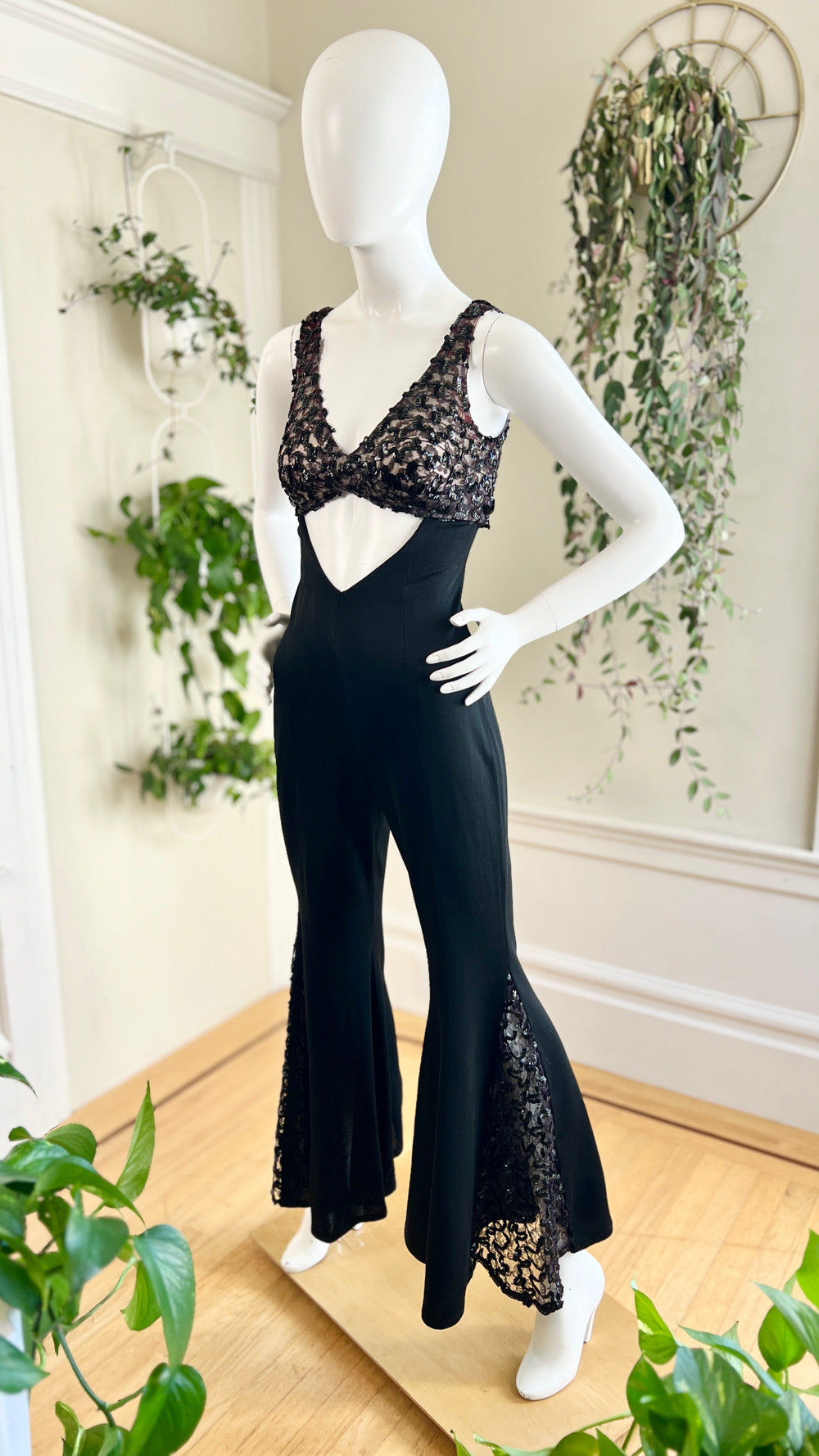 1970s Sequin Cutout Bell Bottom Jumpsuit | x-small/small