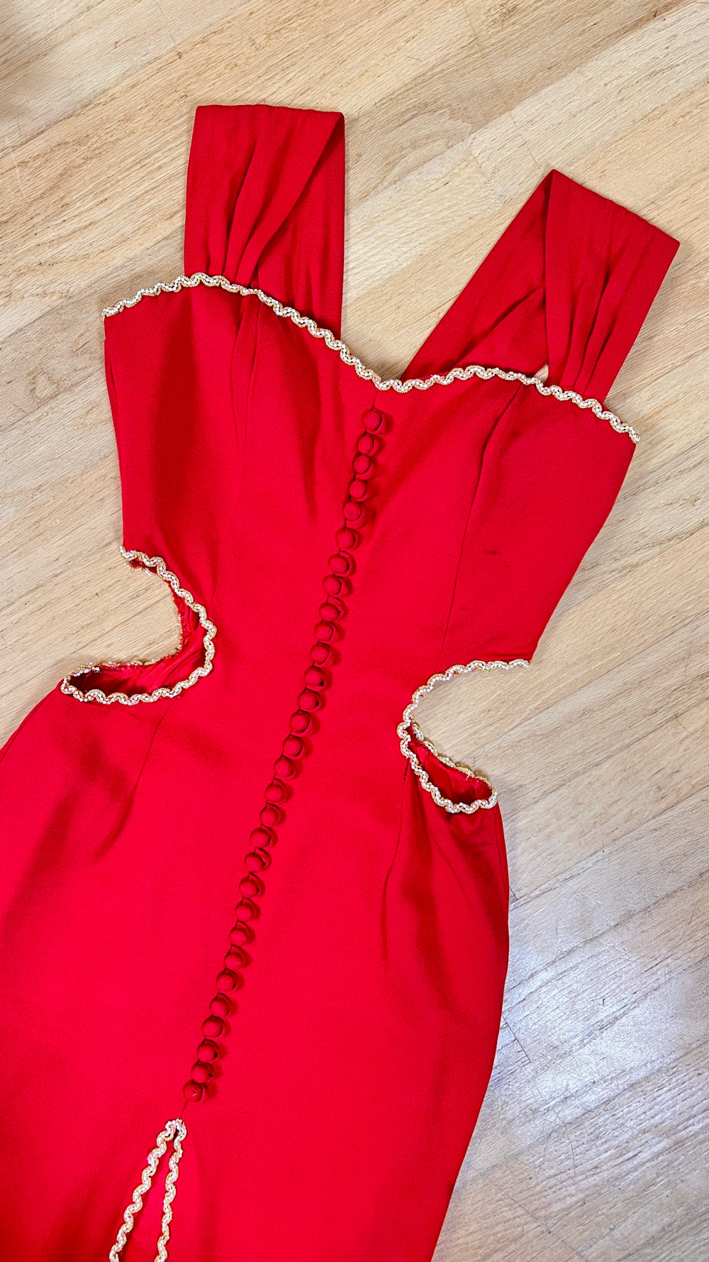 1990s Waist Cutout Red Party Dress | small