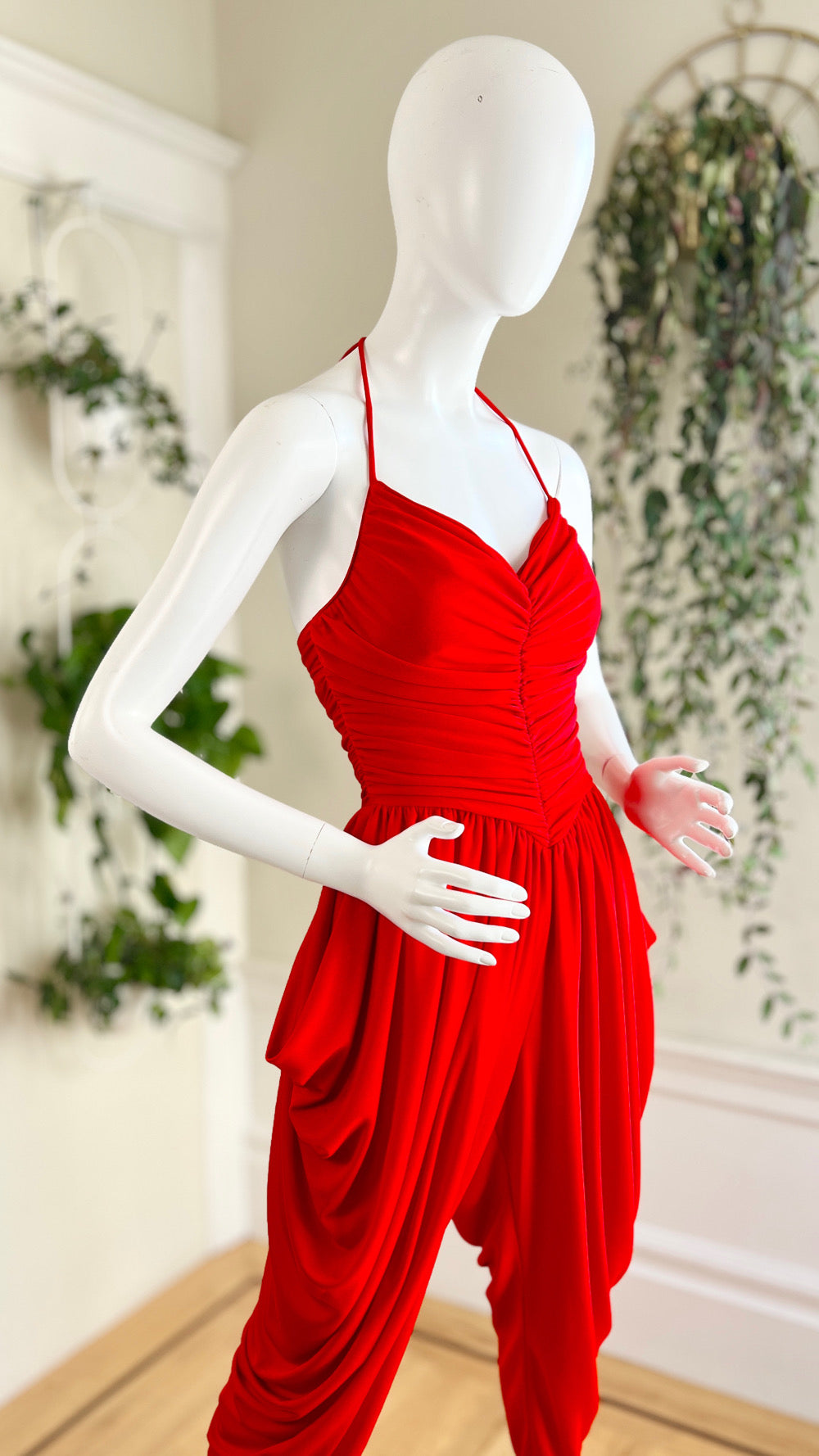 1980s NEW LEAF Red Jersey Jumpsuit | x-small/small