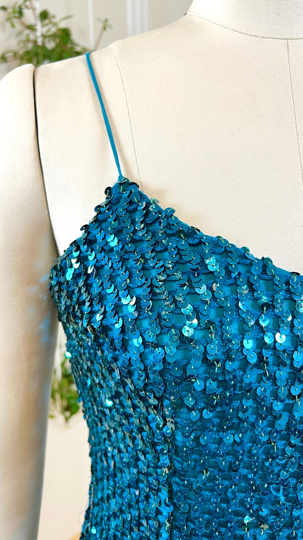 1980s Teal Sequin Party Dress | small