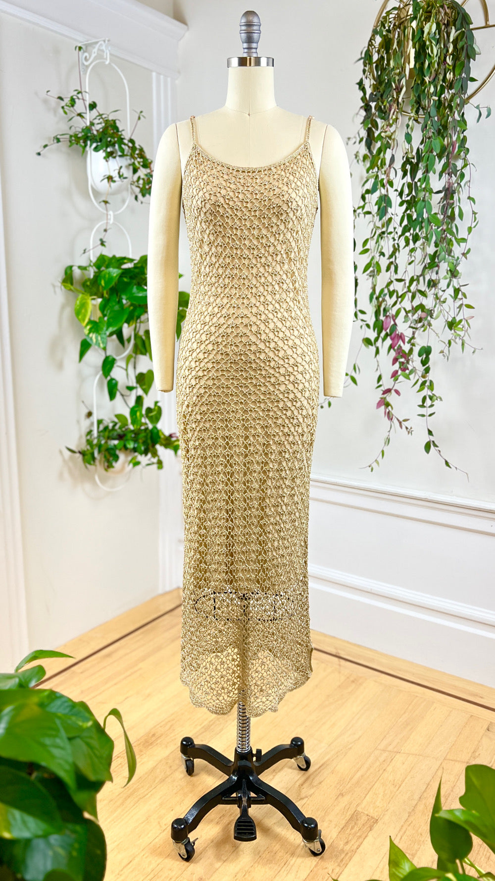 2000s CACHE Gold Crochet Party Dress | x-small/small