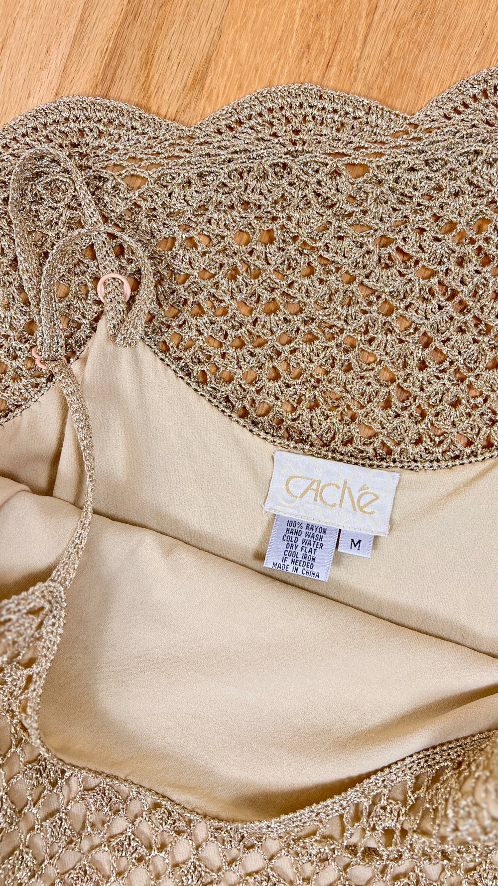 2000s CACHE Gold Crochet Party Dress | x-small/small