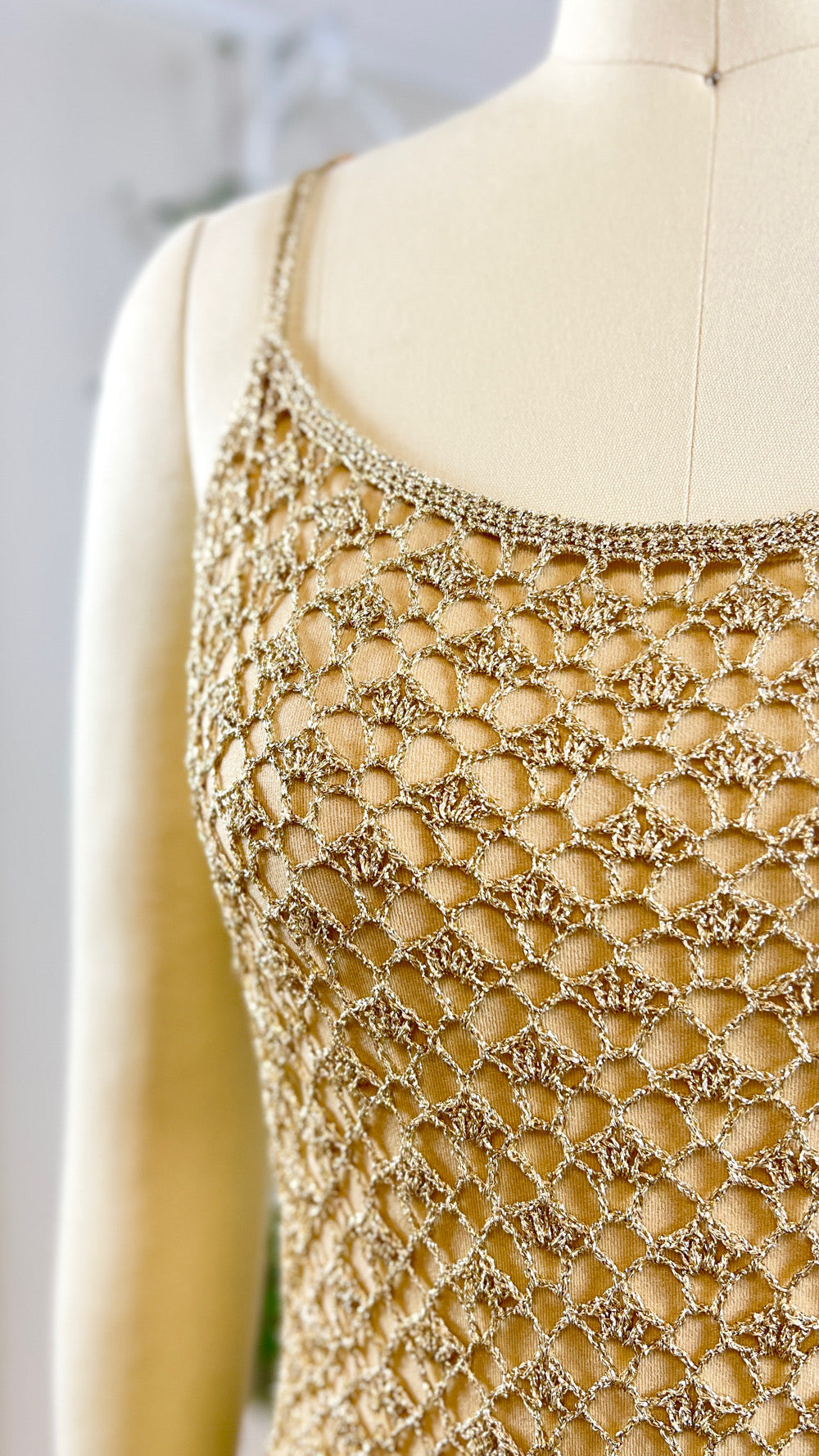 2000s CACHE Gold Crochet Party Dress | x-small/small