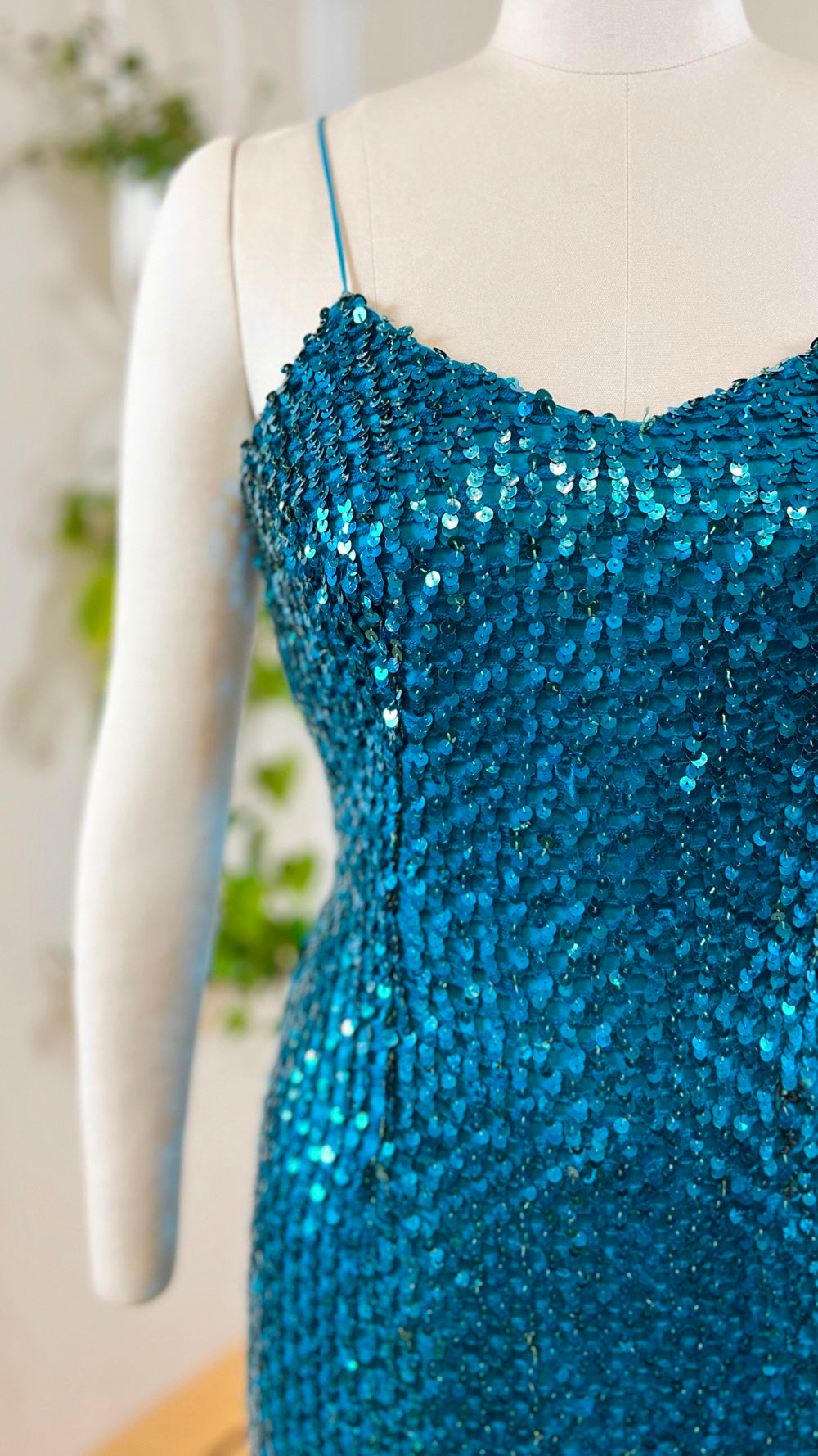 1980s Teal Sequin Party Dress | small