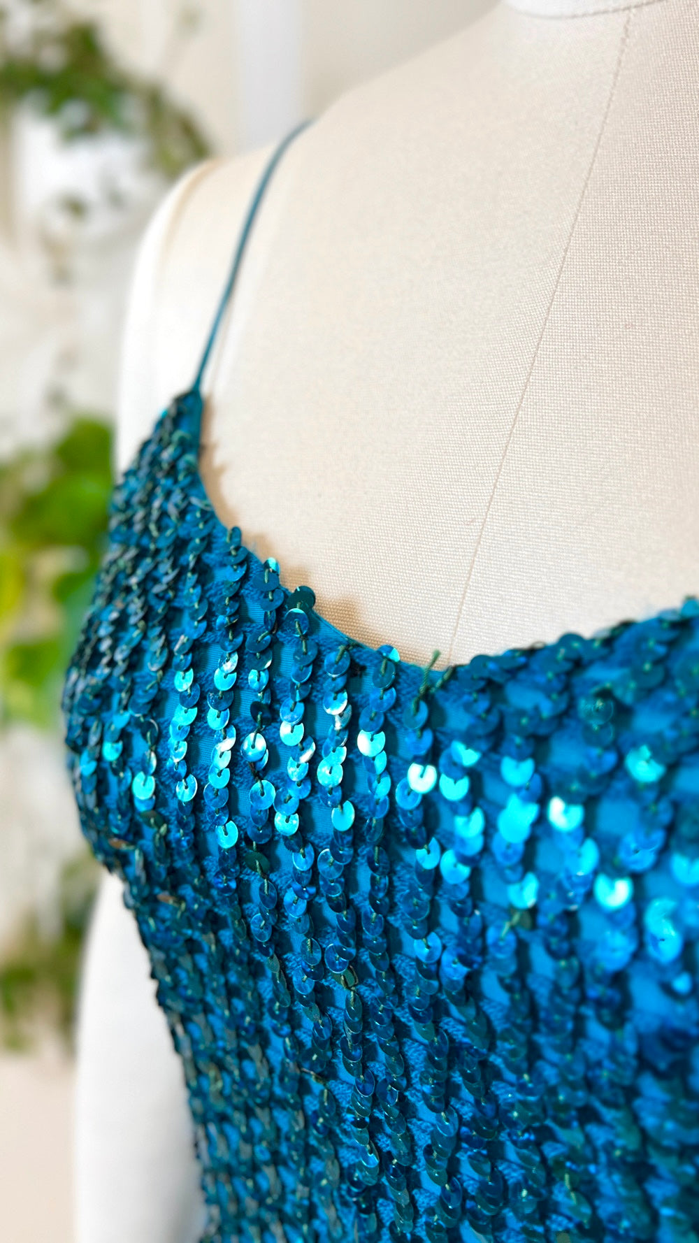 1980s Teal Sequin Party Dress | small