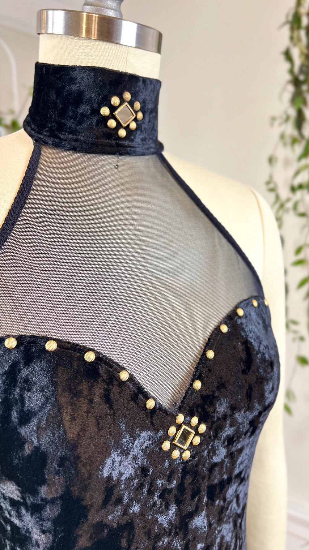 1990s Crushed Velvet Halter Maxi Dress | x-small/small