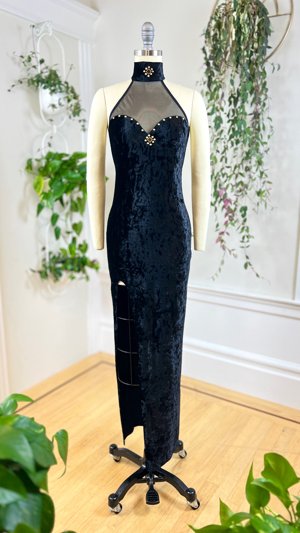 1990s Crushed Velvet Halter Maxi Dress | x-small/small Birthday Life Vintage 1990s Crushed Velvet Halter Maxi Dress | x-small/small Birthday Life Vintage