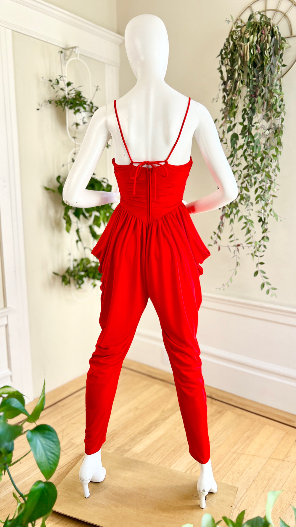 1980s NEW LEAF Red Jersey Jumpsuit | x-small/small