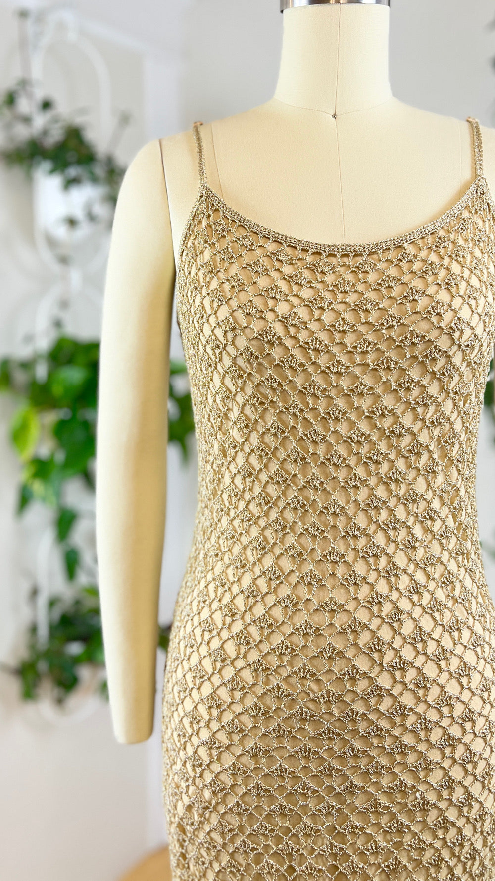 2000s CACHE Gold Crochet Party Dress | x-small/small