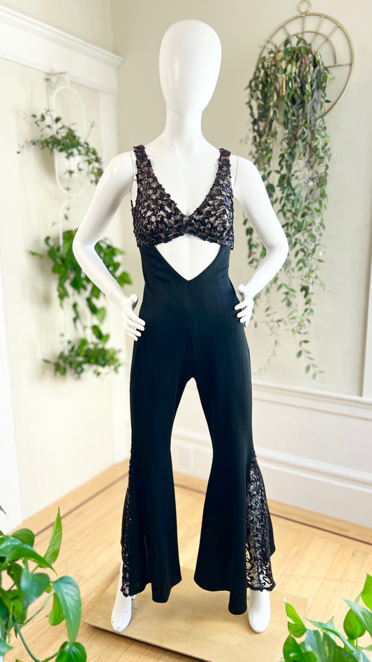 1970s Sequin Cutout Bell Bottom Jumpsuit | x-small/small