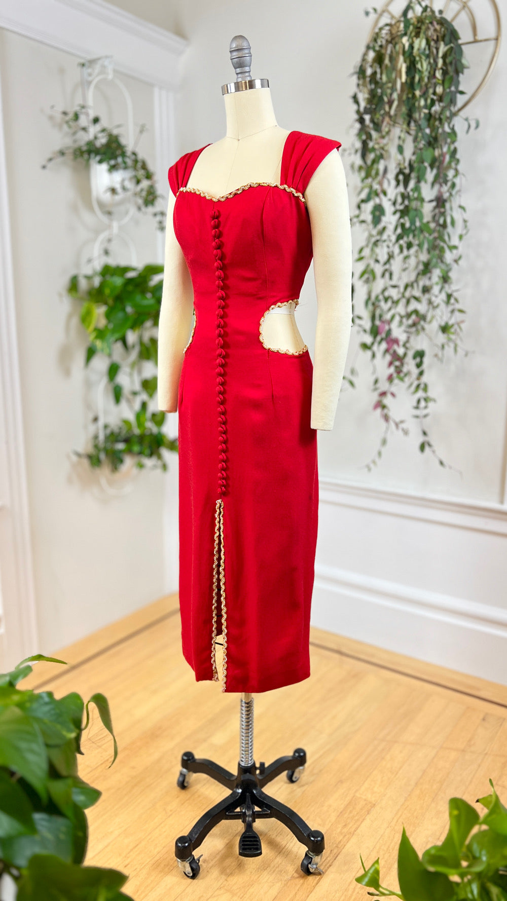 1990s Waist Cutout Red Party Dress | small
