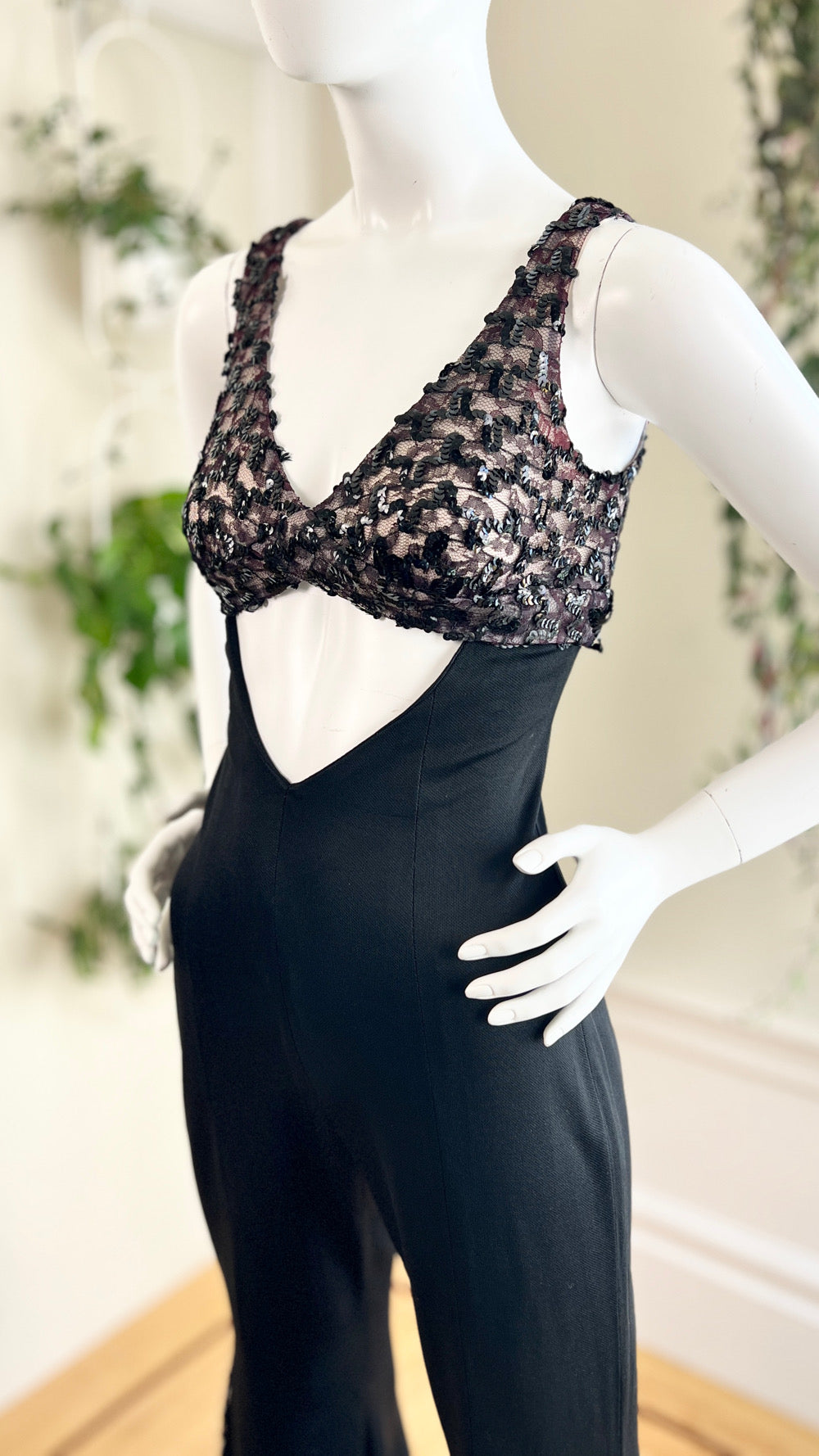 1970s Sequin Cutout Bell Bottom Jumpsuit | x-small/small