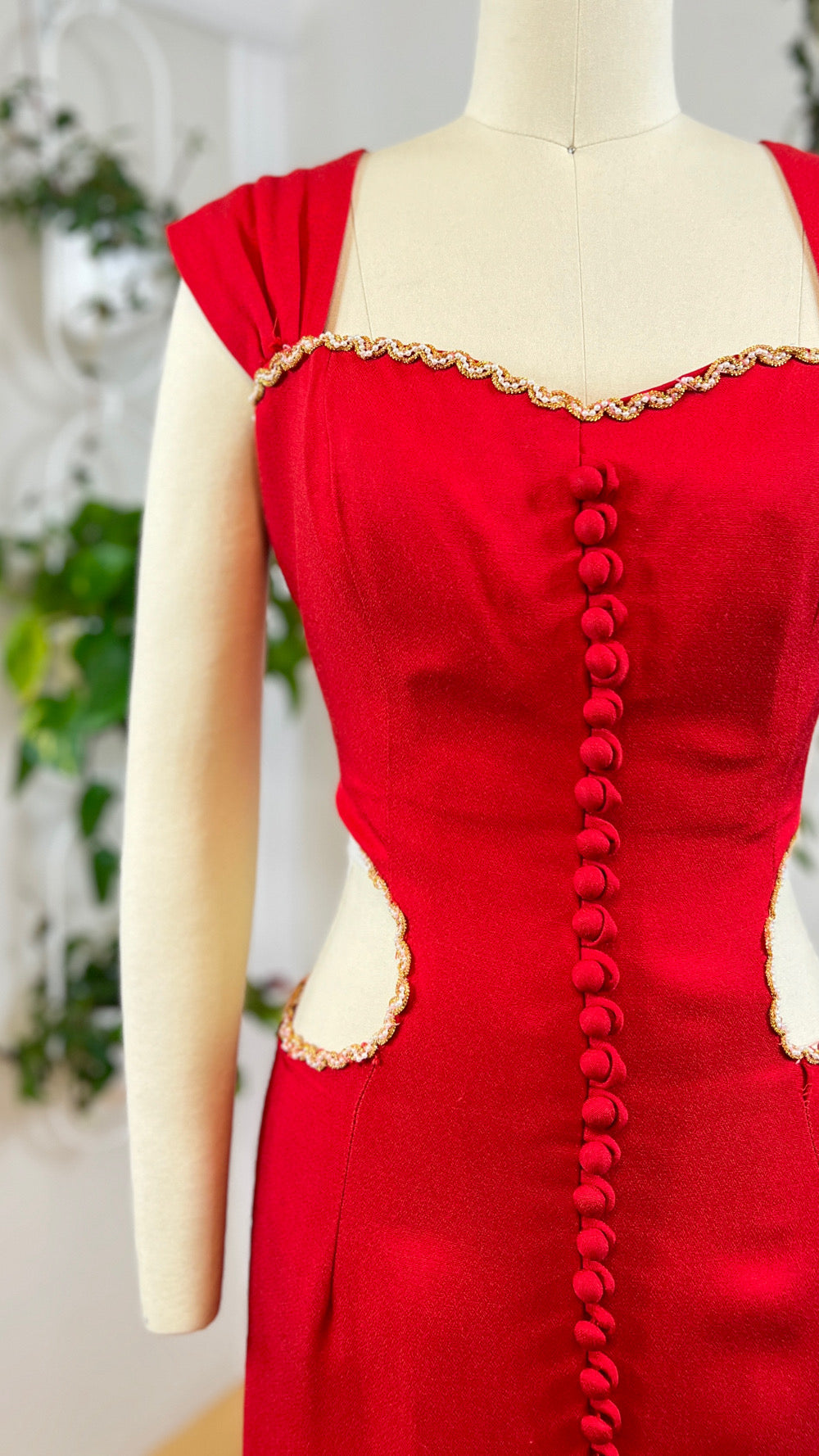1990s Waist Cutout Red Party Dress | small