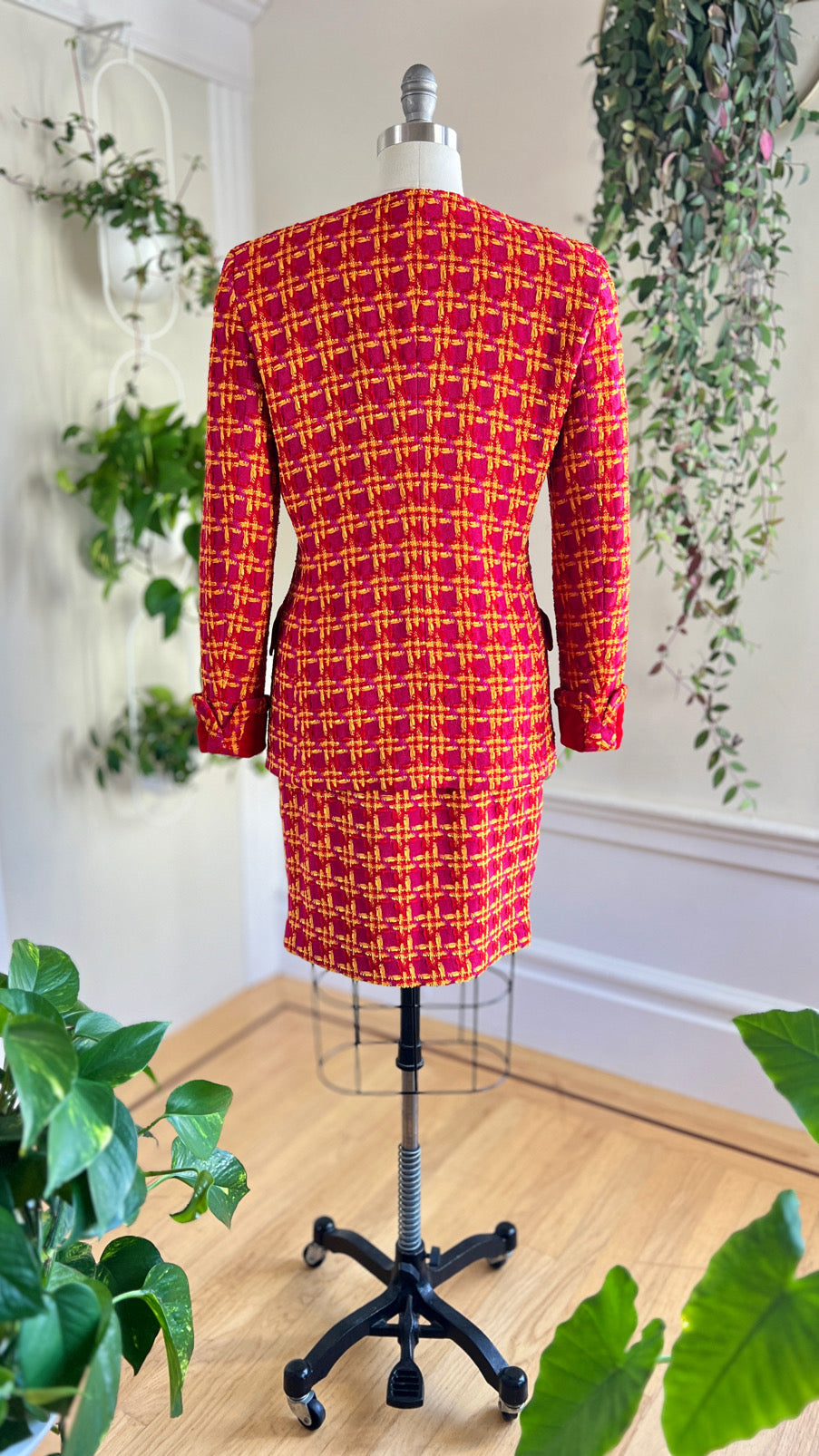 1980s ESCADA Chenille Plaid Wool Skirt Suit | medium
