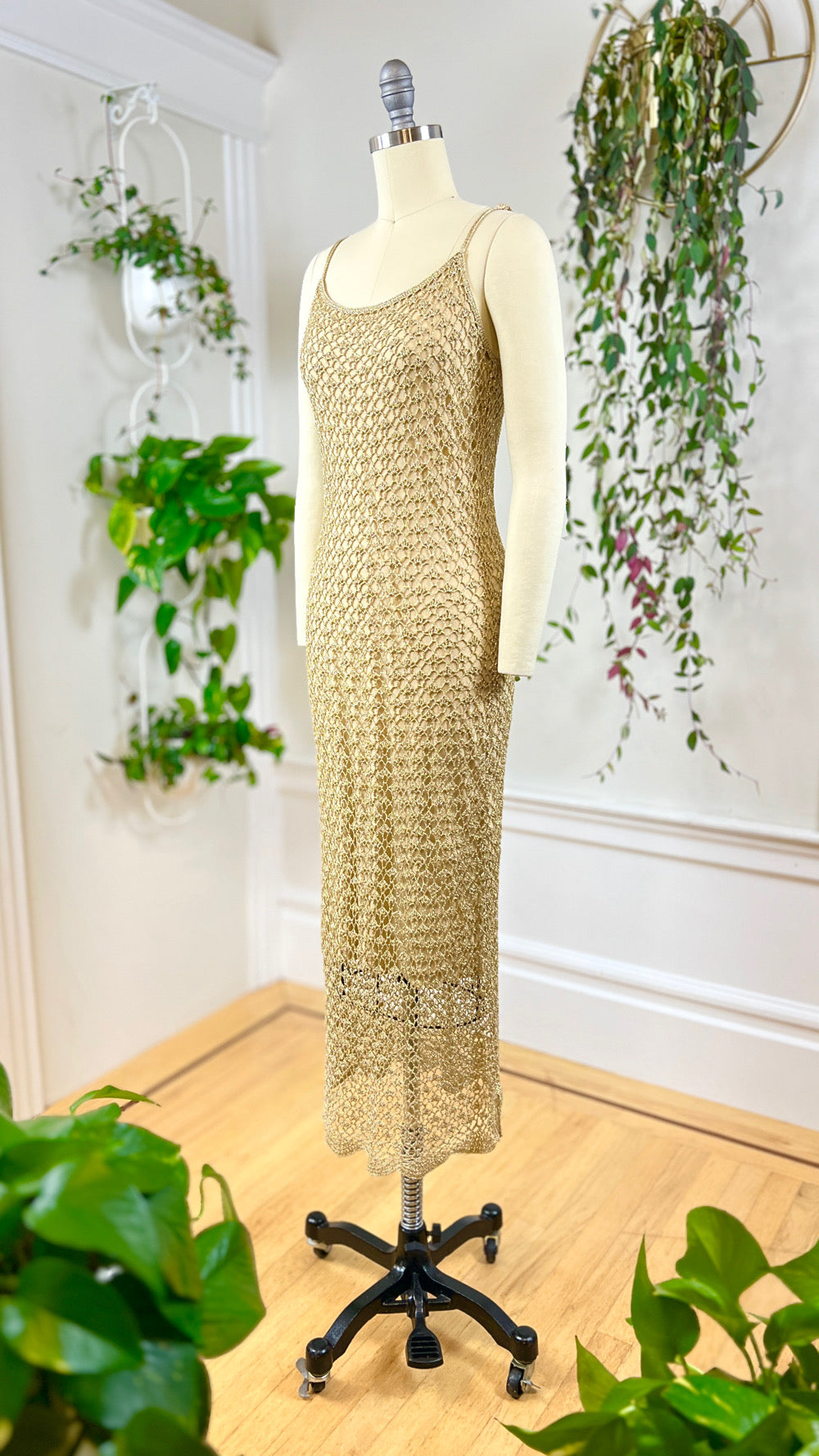 2000s CACHE Gold Crochet Party Dress | x-small/small