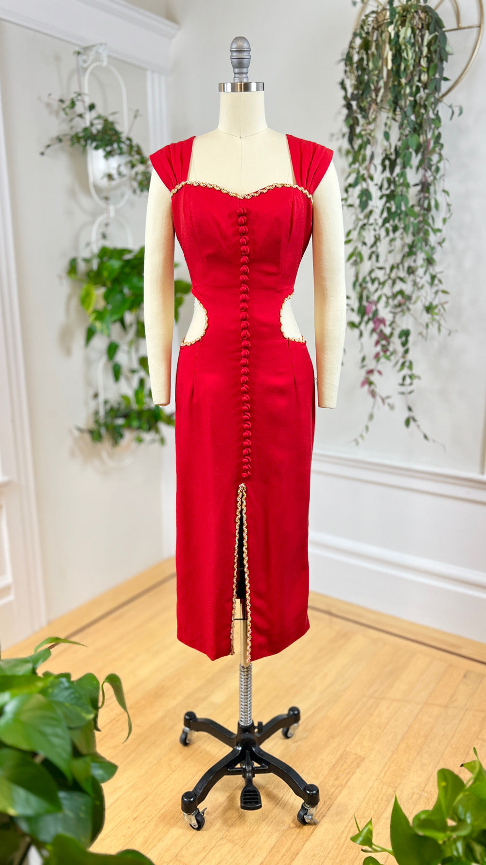 1990s Waist Cutout Red Party Dress | small