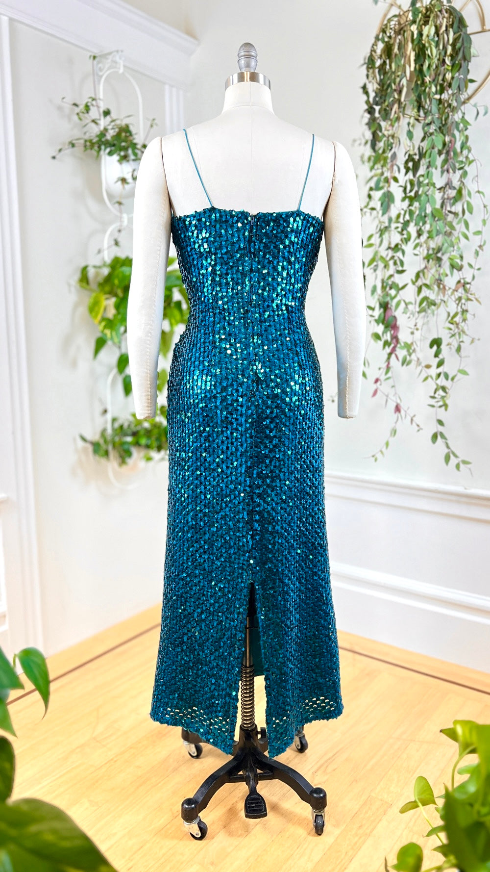 1980s Teal Sequin Party Dress | small