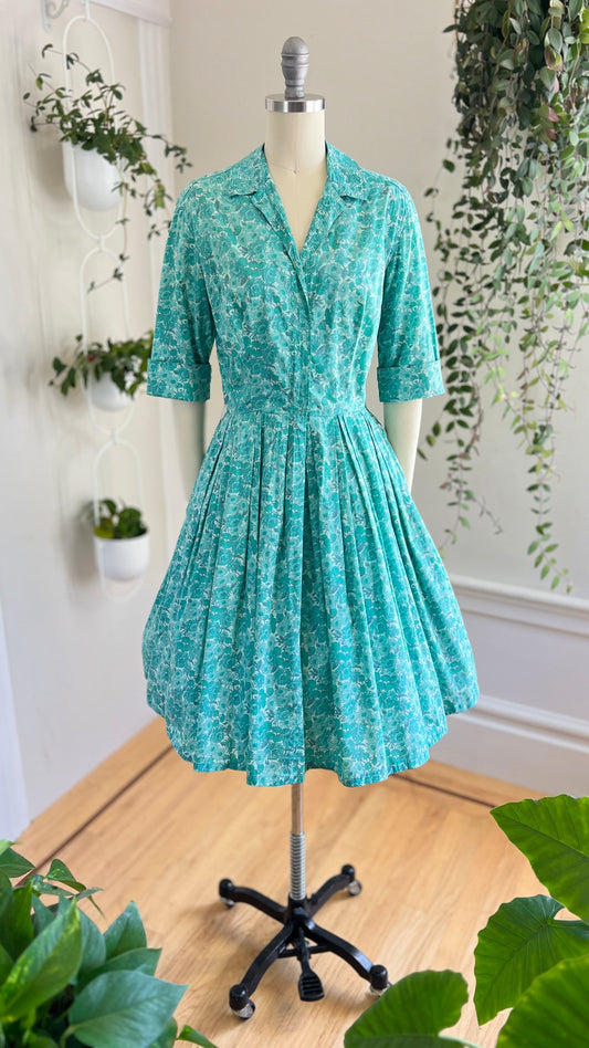 1950s LIBERTY OF LONDON Floral Shirt Dress | small