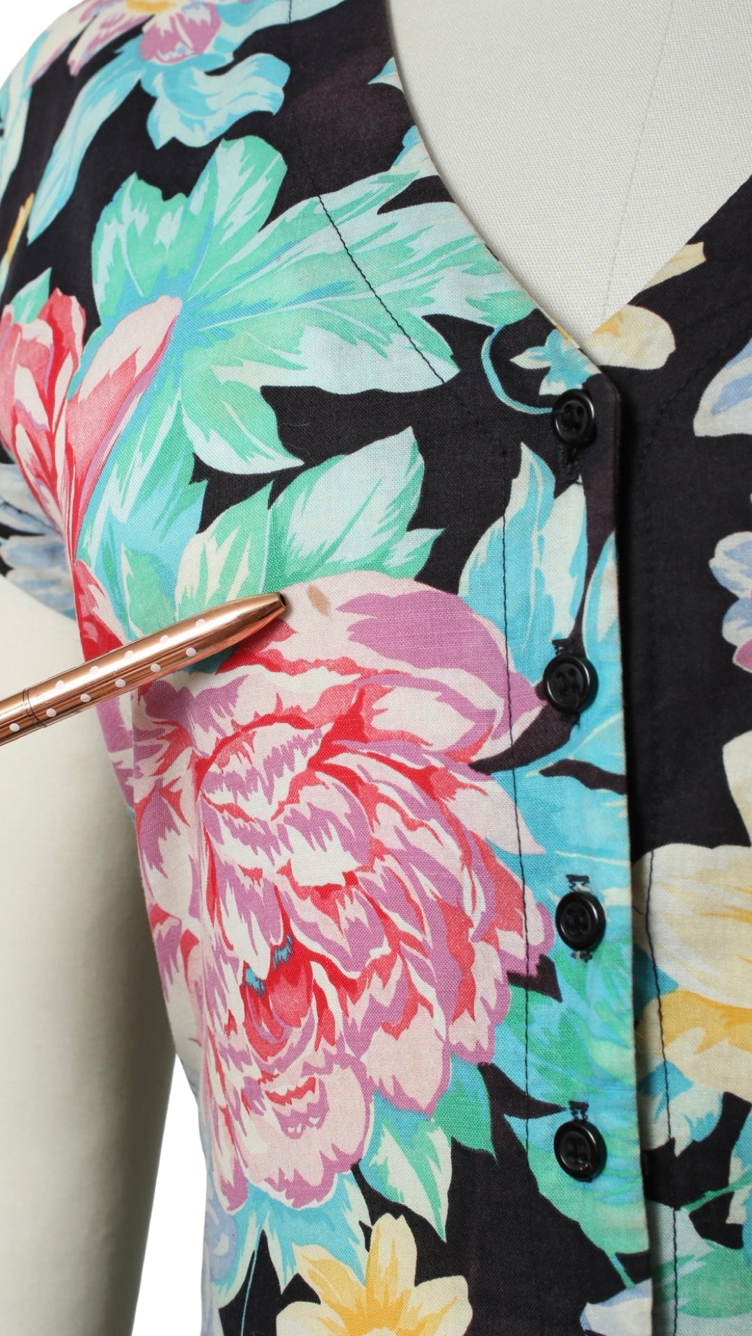 NEW | 1990s Floral Cotton Shirtwaist Dress | medium