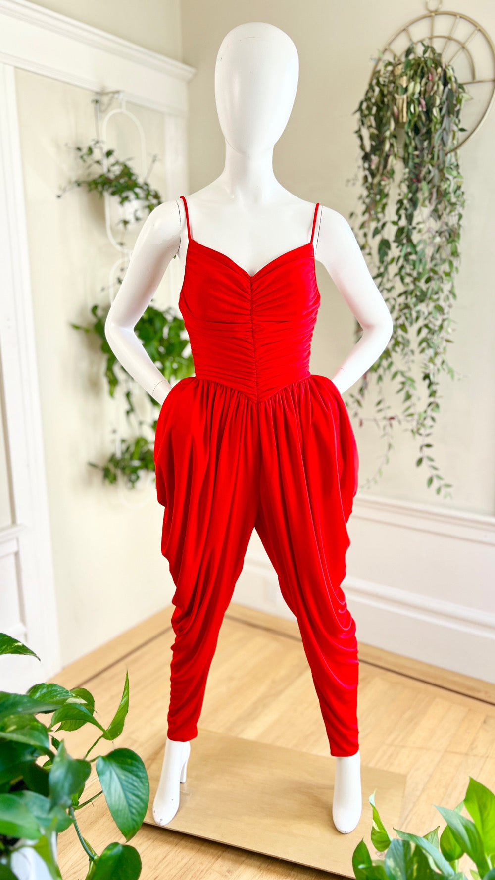 1980s NEW LEAF Red Jersey Jumpsuit | x-small/small