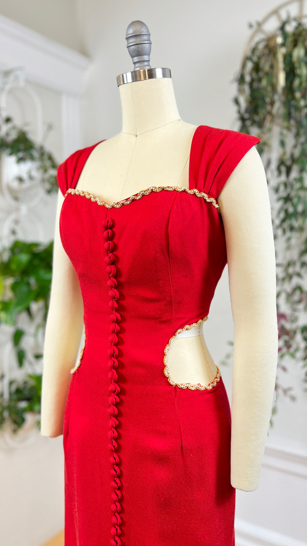 1990s Waist Cutout Red Party Dress | small