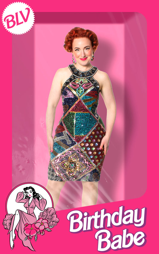 1980s Novelty Beaded Sequin Party Dress | small