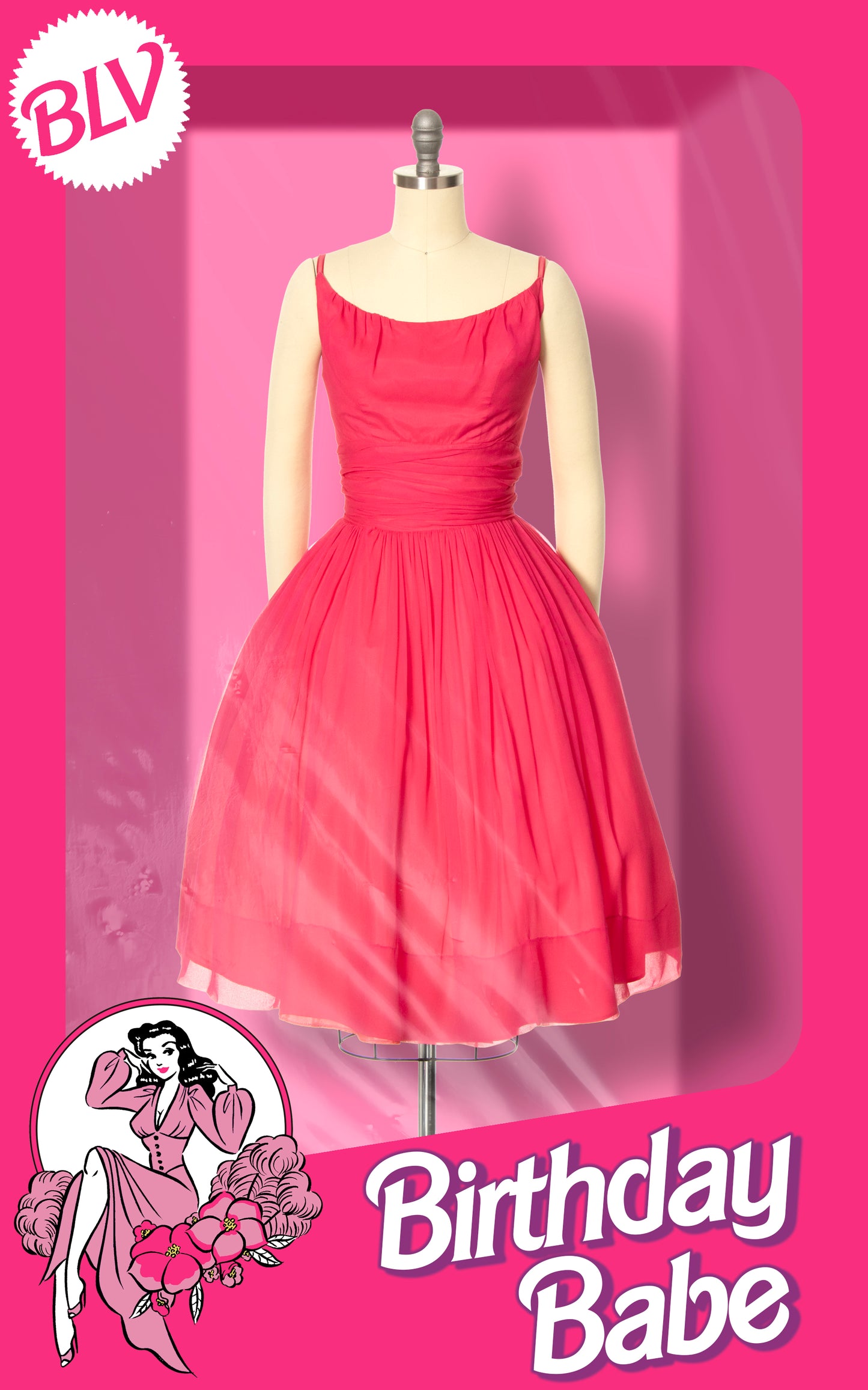 1960s Hot Pink Silk Chiffon Party Dress | small