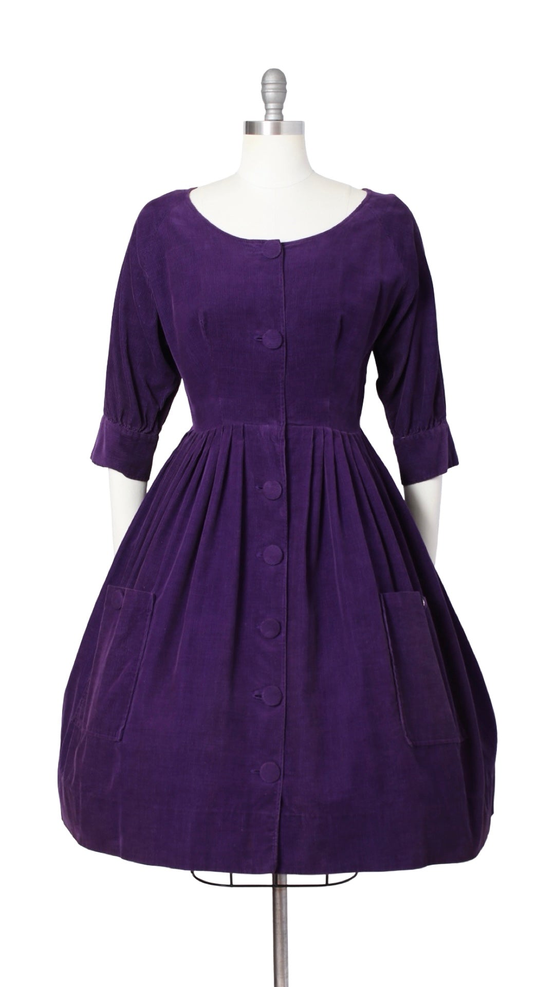 1950s Purple Corduroy Shirtwaist Dress