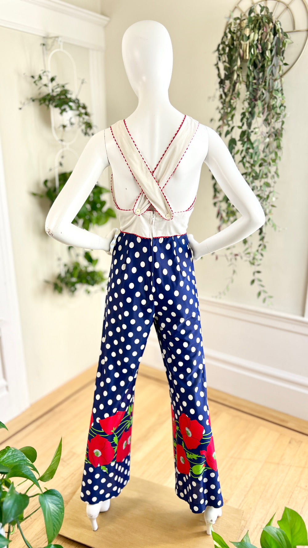1970s Poppy Border Print Jumpsuit | x-small/small
