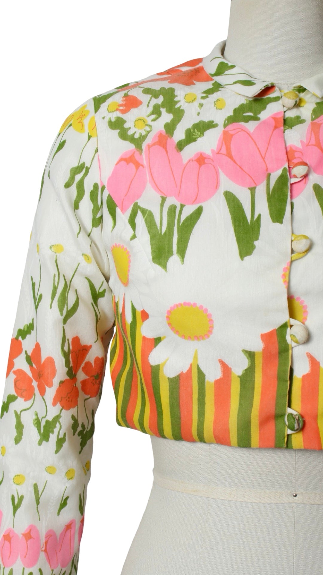 1960s 1970s Floral Border Print Cropped Jacket | small