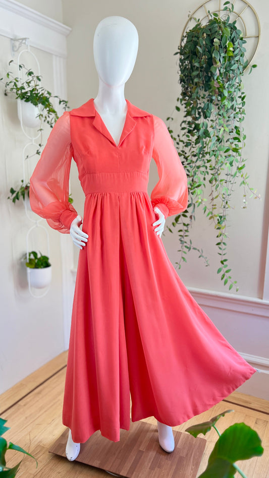 1960s 1970s LILLIE RUBIN Chiffon Palazzo Jumpsuit | medium