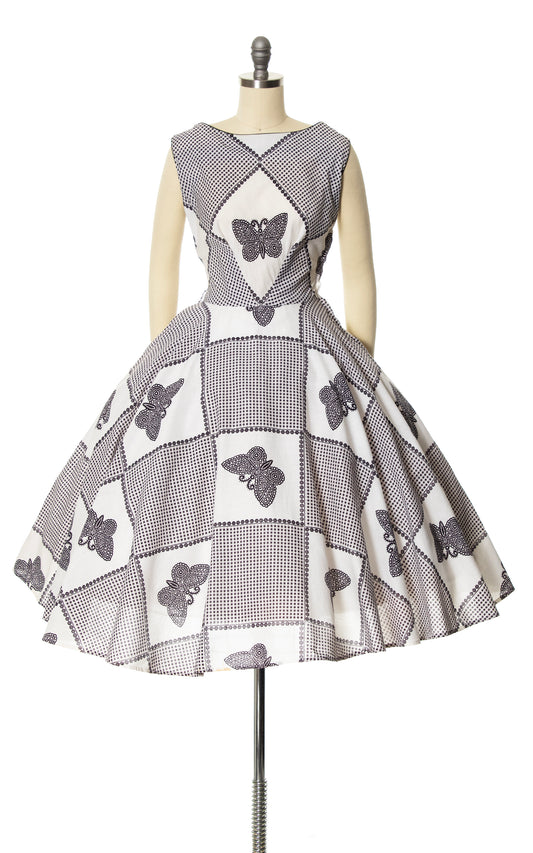 1950s Butterfly Gingham Circle Skirt Sundress | small/medium