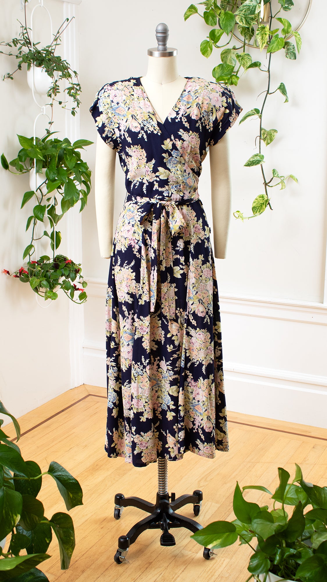 2000s Floral Rayon Crepe Wrap Maxi Dress | small/medium Birthday Life Vintage 2000s Floral Rayon Crepe Wrap Maxi Dress | small/medium Birthday Life Vintage