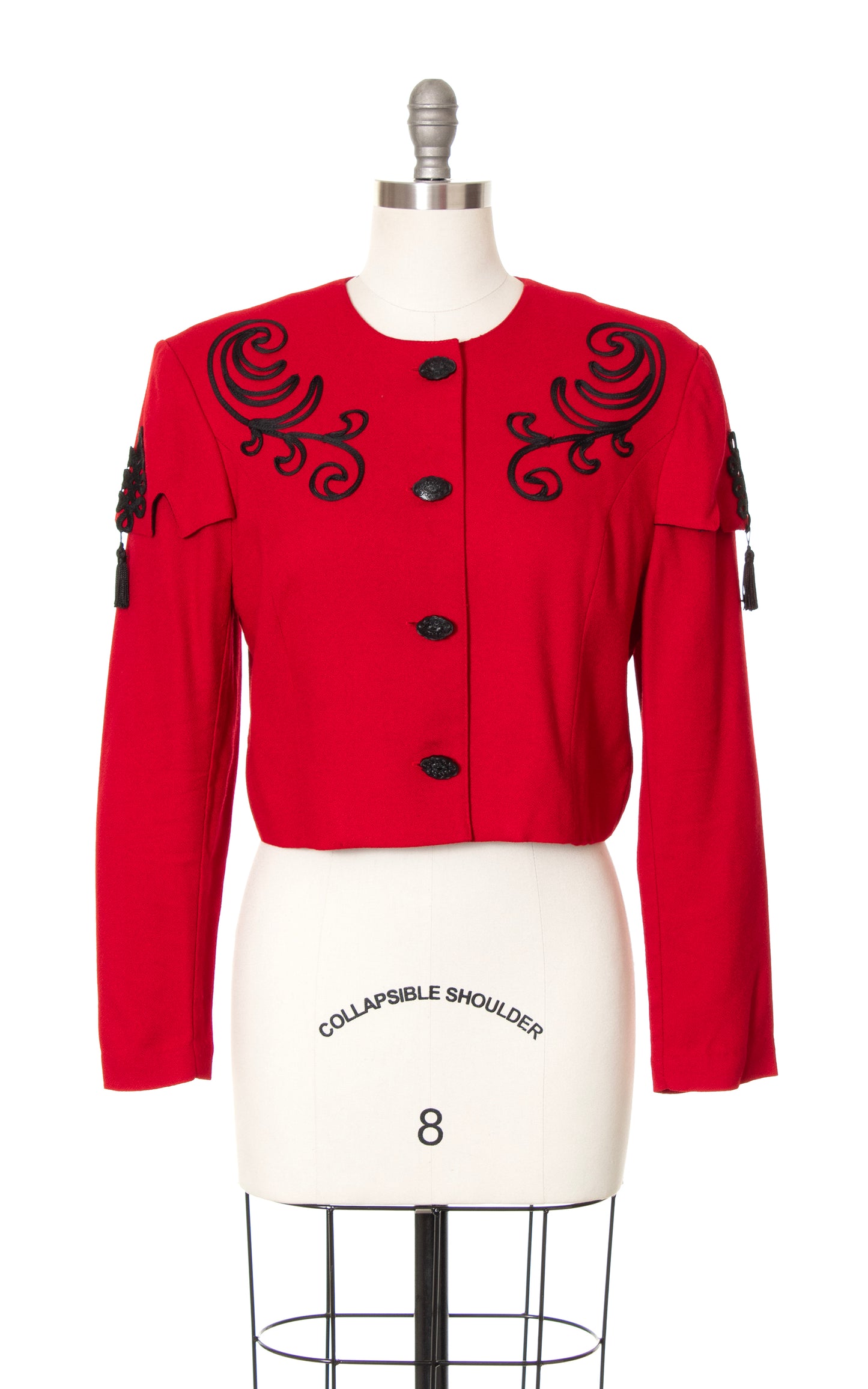 1980s Tassels Soutache Red Cropped Jacket | large