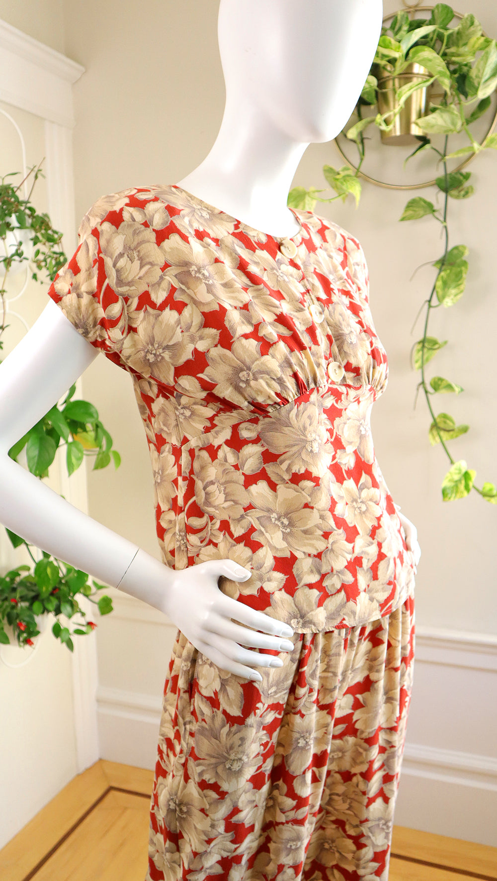 1980s CAROLE LITTLE Floral Rayon Pant Suit | small/medium