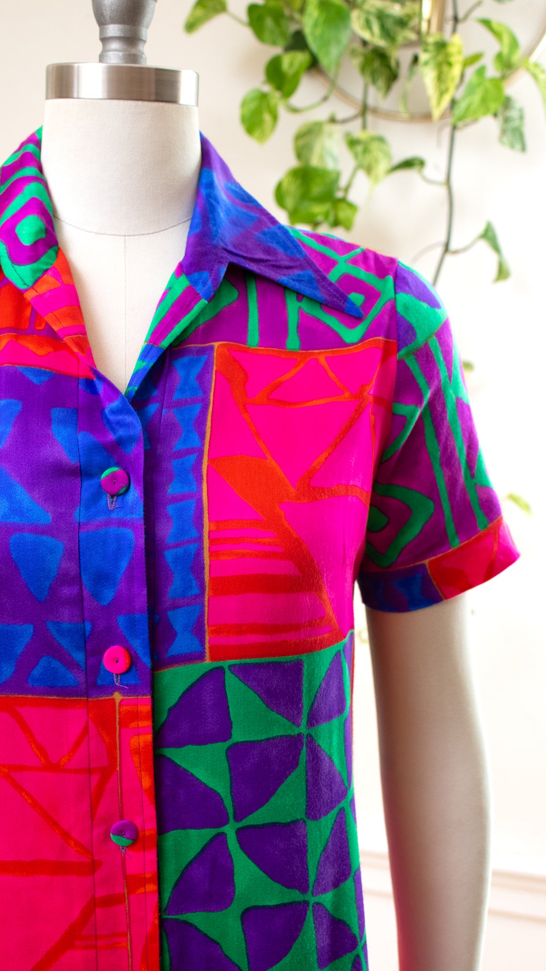 1960s 1970s Hawaiian Geometric Shirtwaist Maxi Dress | small/medium