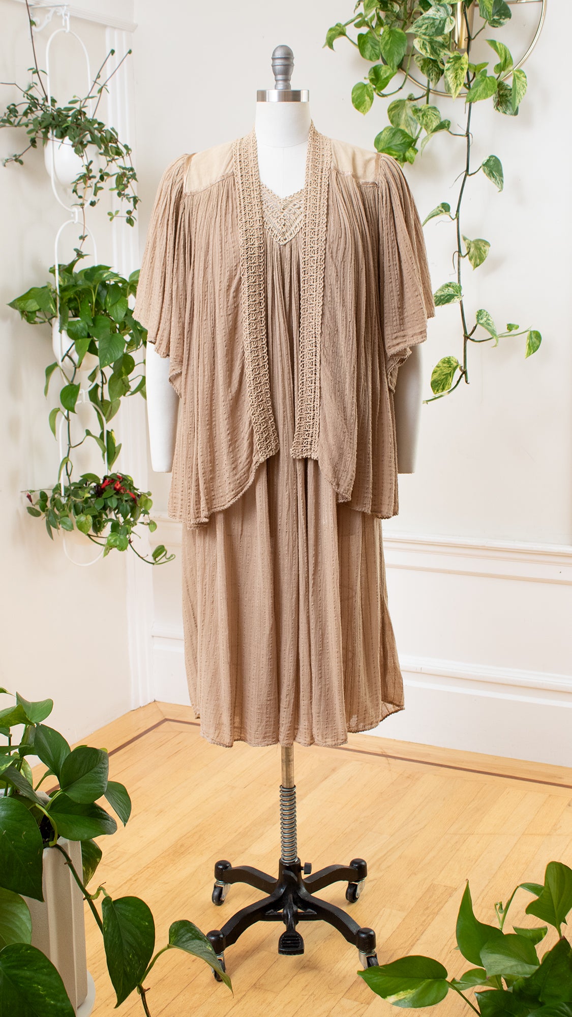NEW ⭐️ 1970s 1980s Gauze Crochet Dress & Jacket Set | x-small/small/medium/large