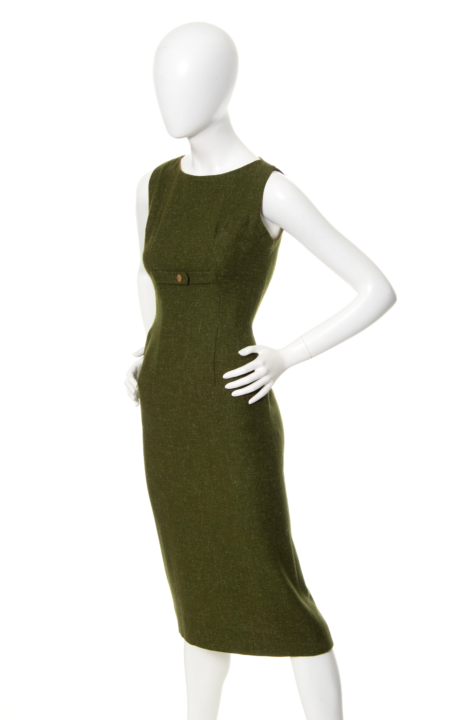 1960s Olive Green Wool Wiggle Dress | x-small