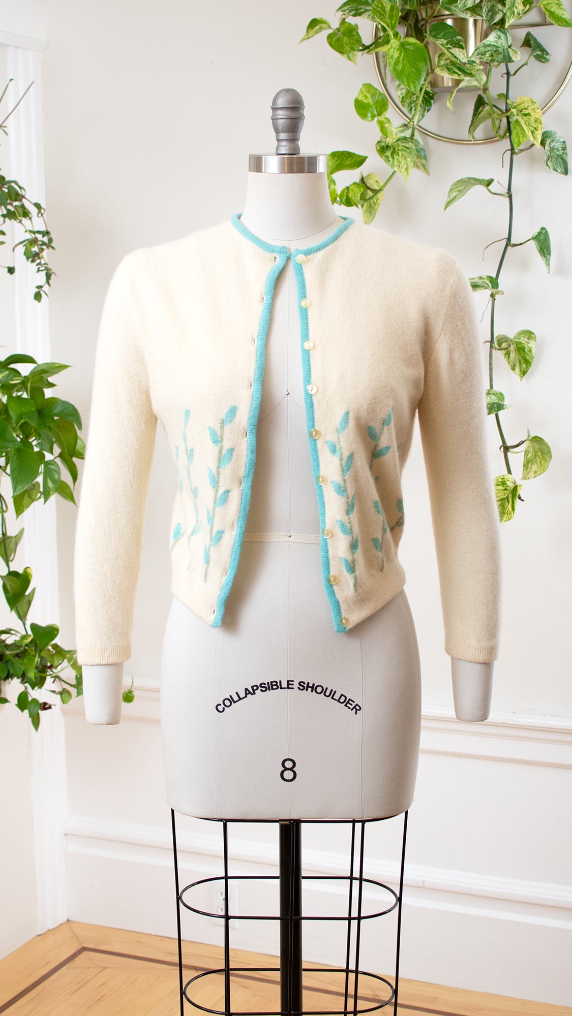 NEW ⭐️ 1950s Floral Knit Wool Cardigan | x-small/small