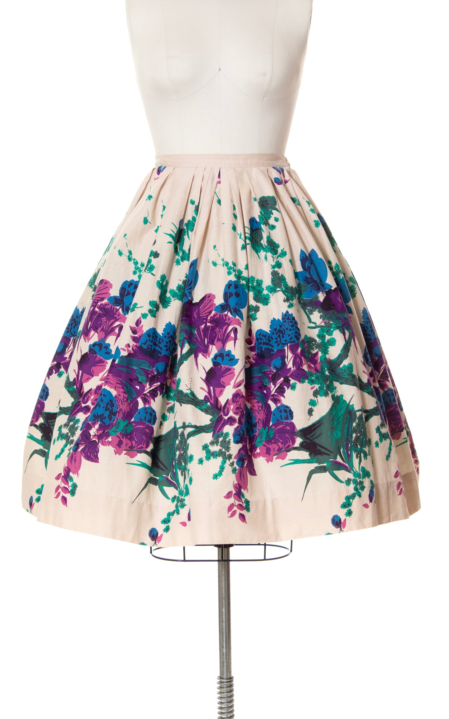 1950s Floral Border Print Cotton Skirt | medium