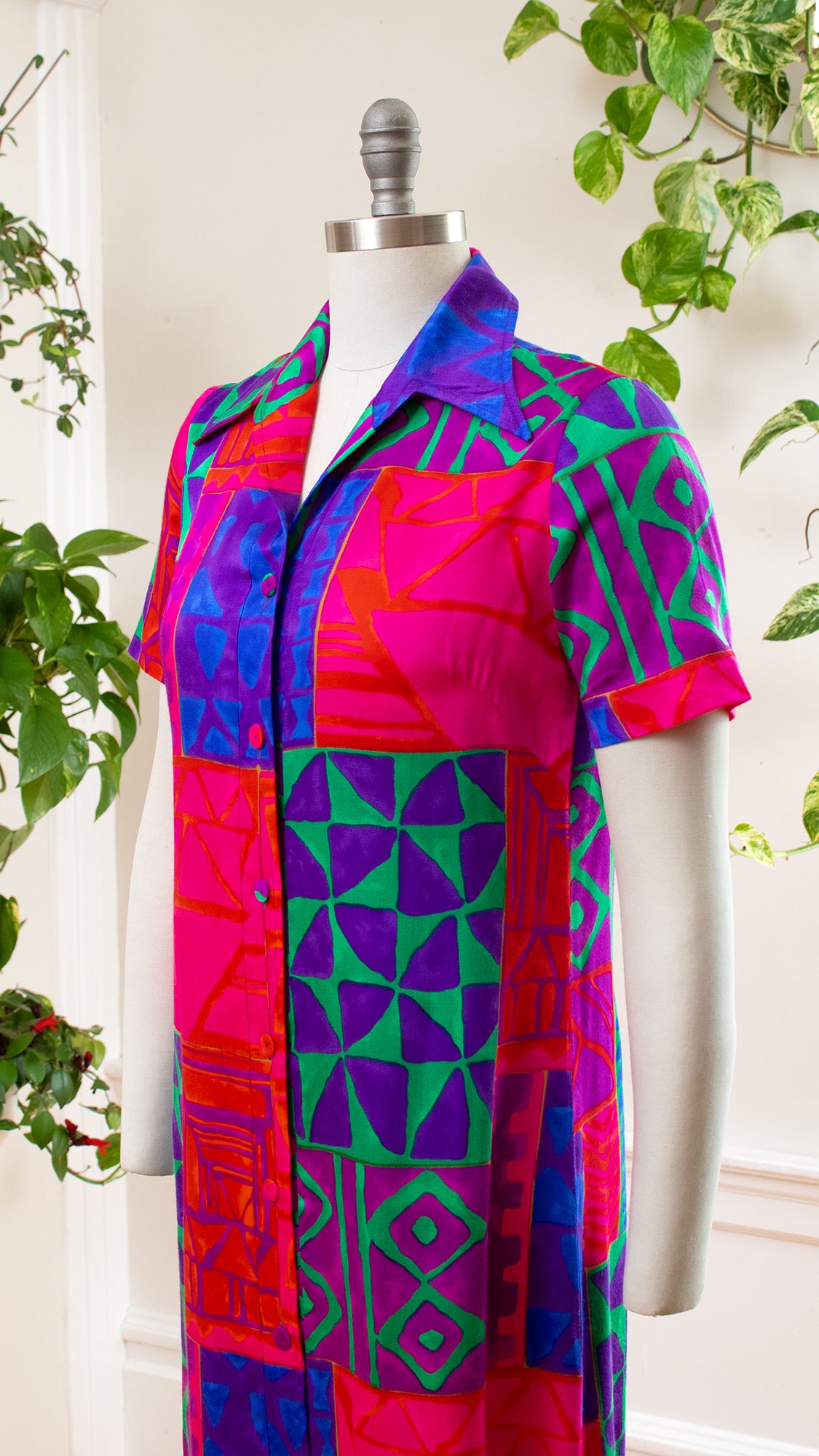 1960s 1970s Hawaiian Geometric Shirtwaist Maxi Dress | small/medium