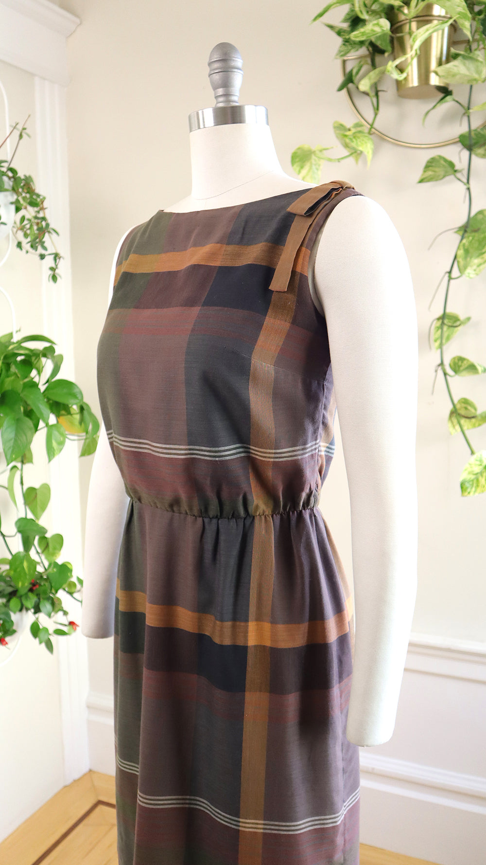 1950s L'AIGLON Brown Plaid Wiggle Dress | medium