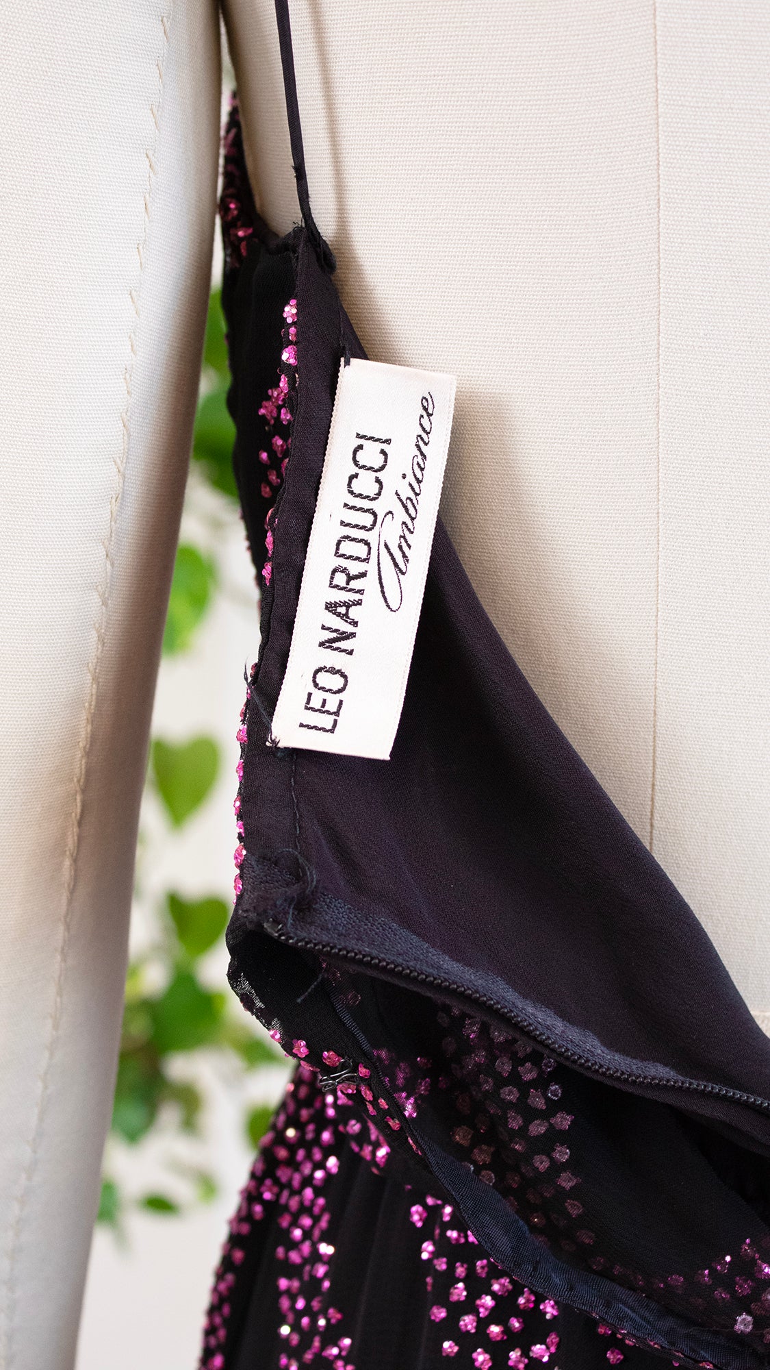 1970s Pink Glitter Black Maxi Party Dress | small